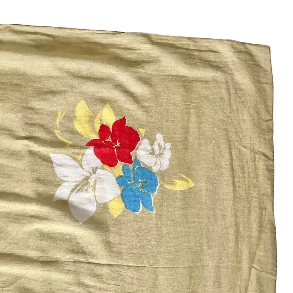 Vintage Geoffrey Beene Colorful Tropical Hawaiian Beach Print Cotton Scarf Shawl